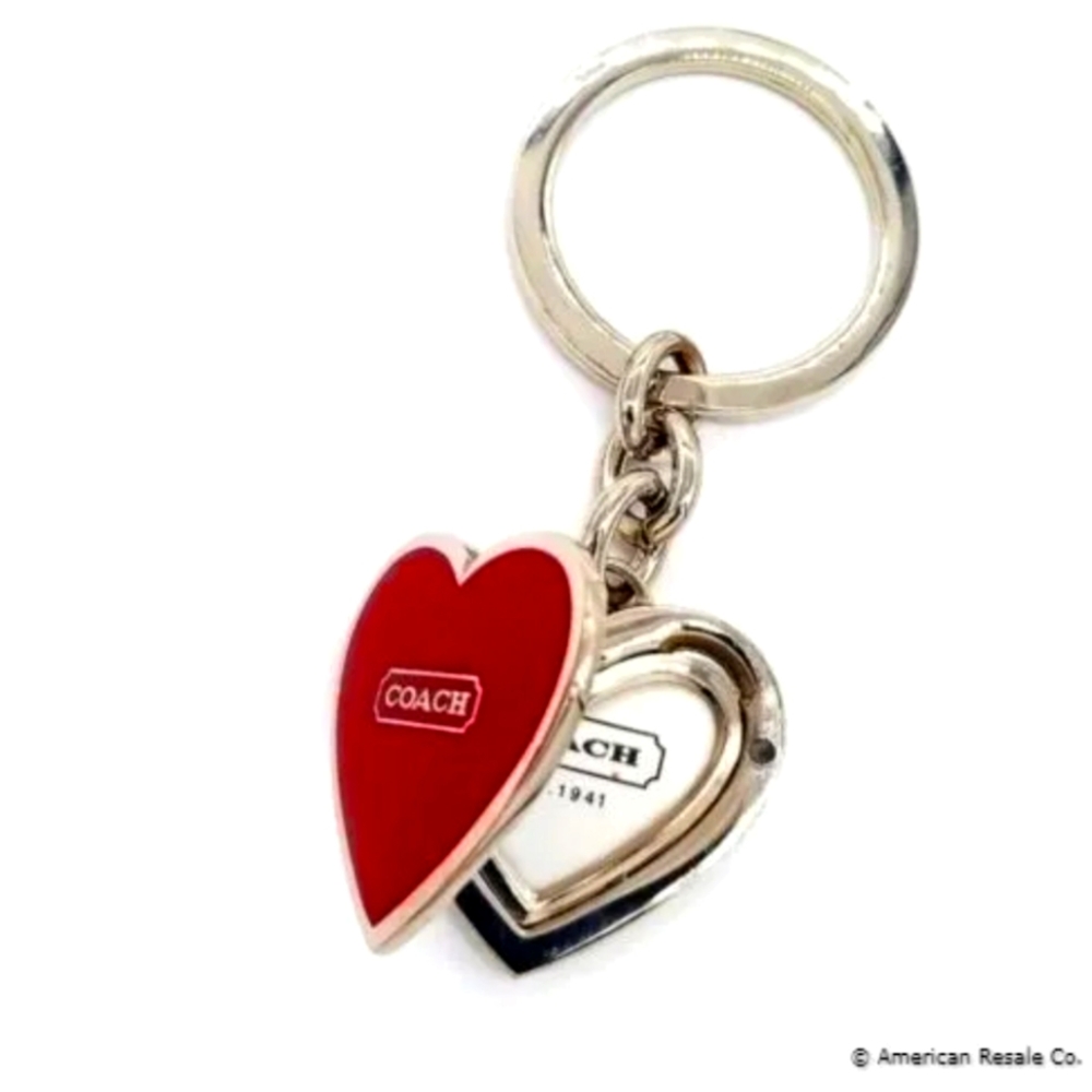 COACH Vintage Rare Red Silver Heart Locket Keychain Fob #1657